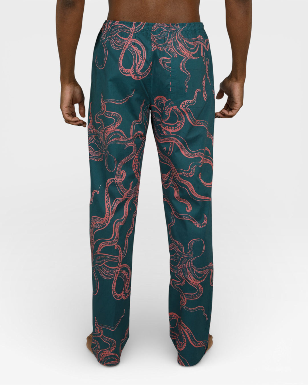 Darkgreen pyjama pants for men with pink octopuses