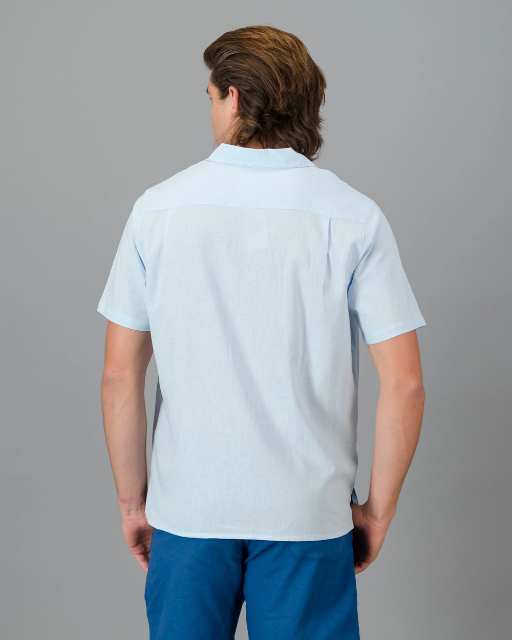 Mens light blue linen short - short sleeve