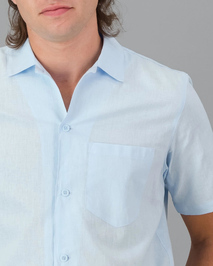 Mens light blue linen short - short sleeve