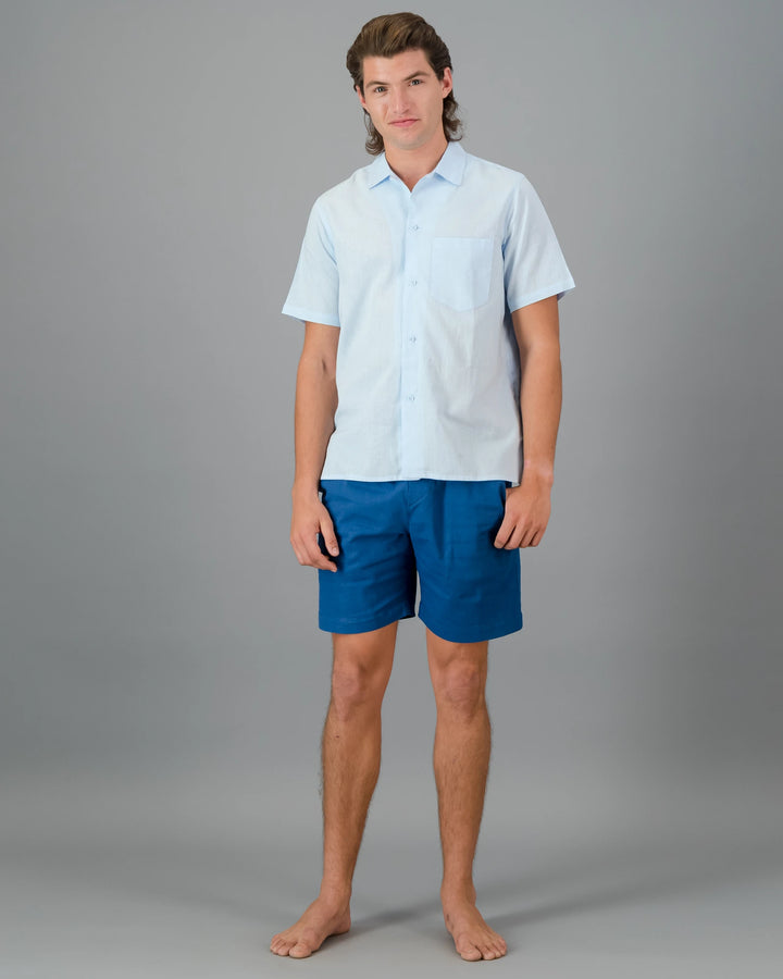 Mens light blue linen short - short sleeve