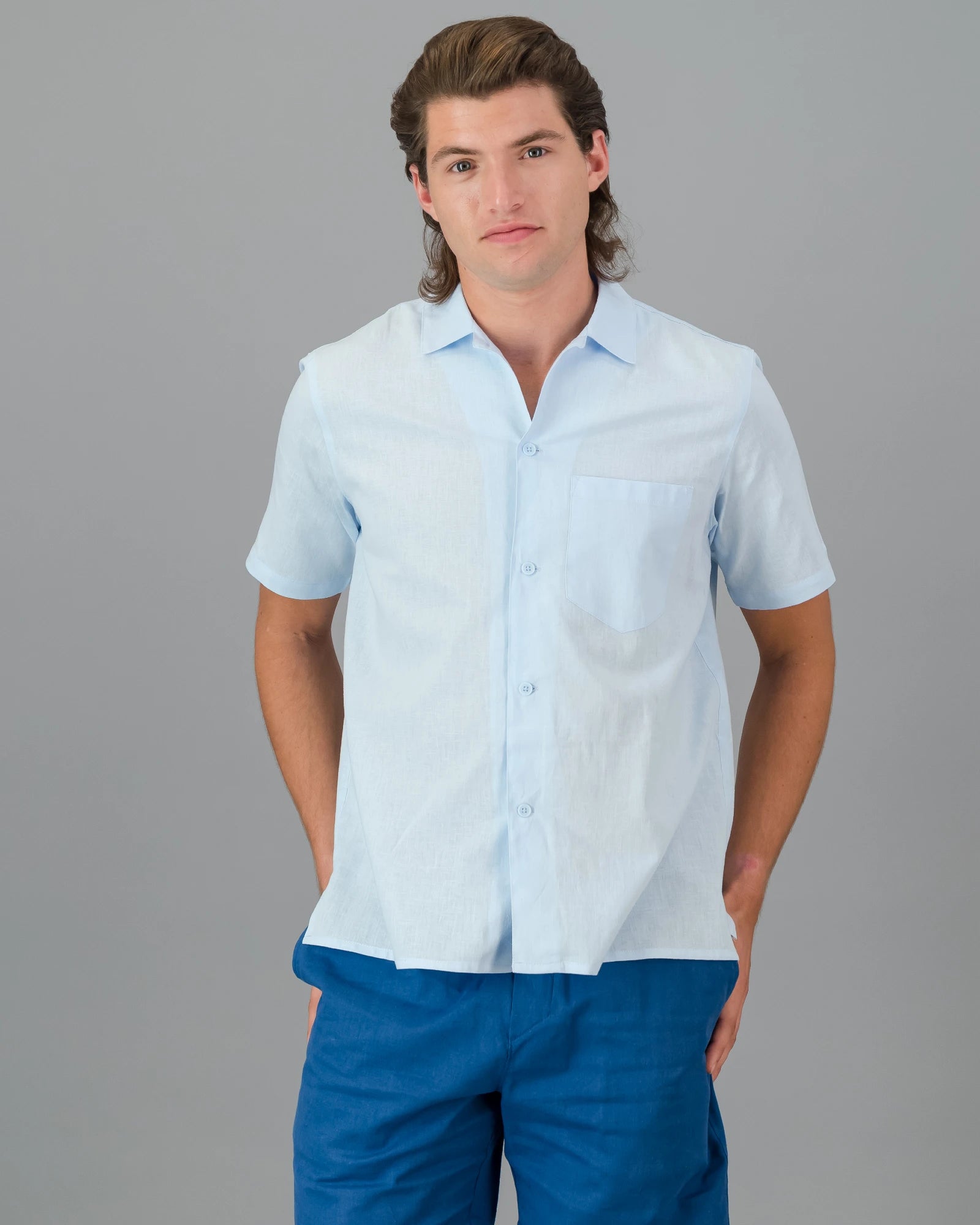 Men's Light Blue Linen Shirt - Sky Blue | Woodstock Laundry EU