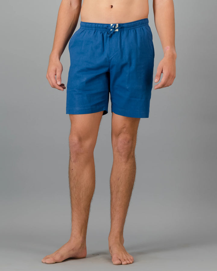 Mens blue linen shorts