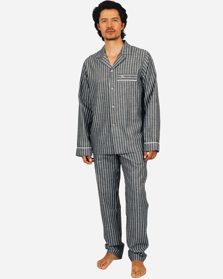 Mens pyjamas set with black and white stripes