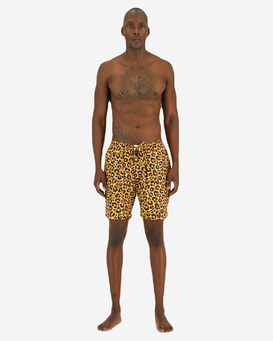 Mens lounge shorts with a leopard skin pattern