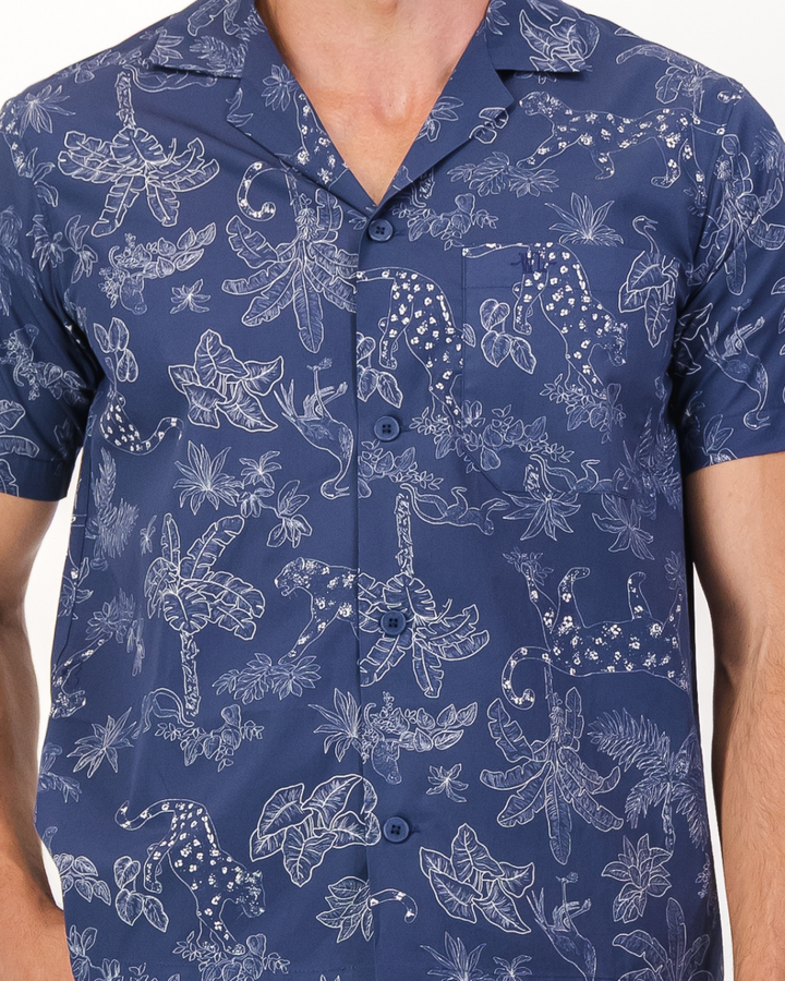 Men's short pyjamas – Tropical Leopard Navy