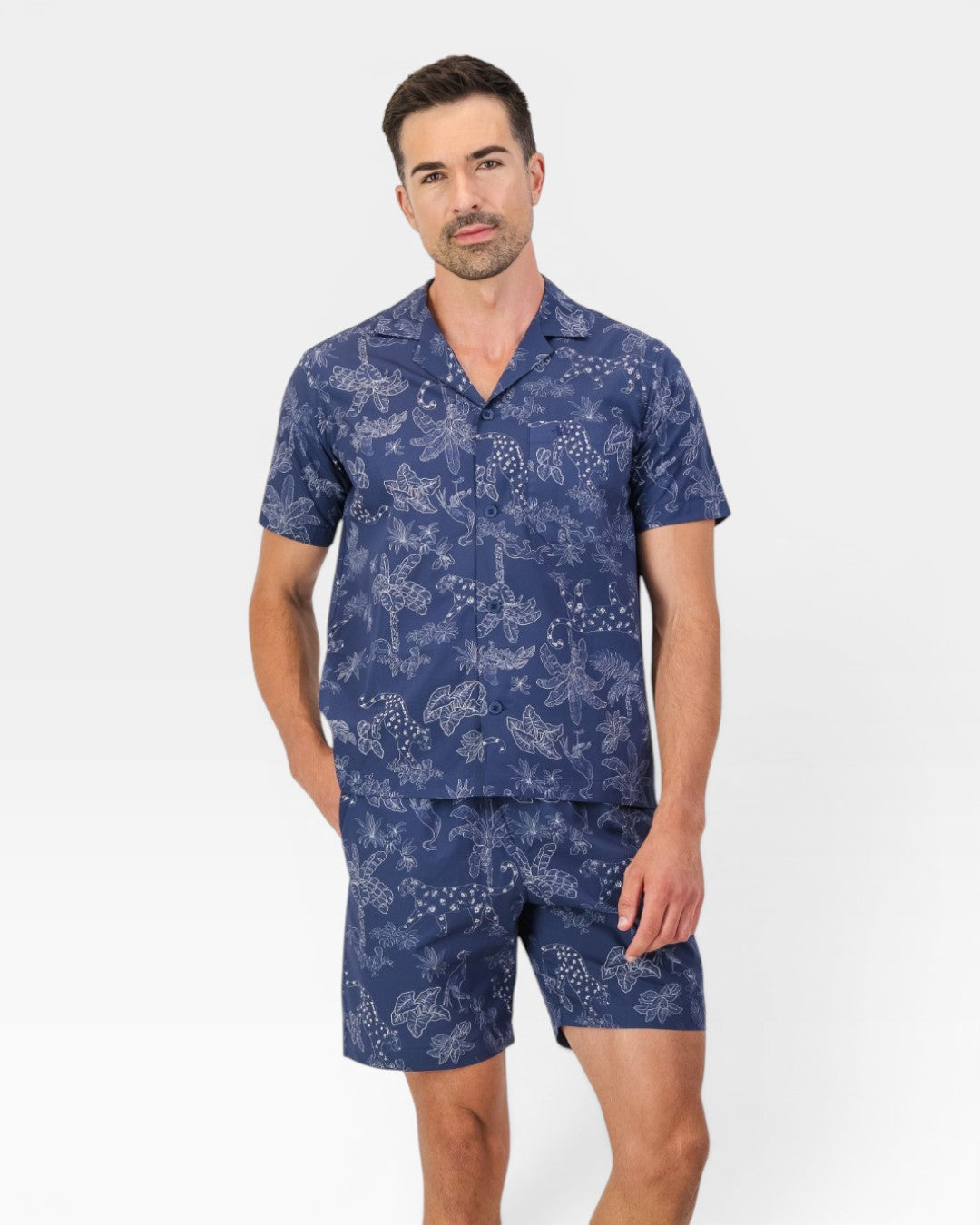 Men's short pyjamas – Tropical Leopard Navy