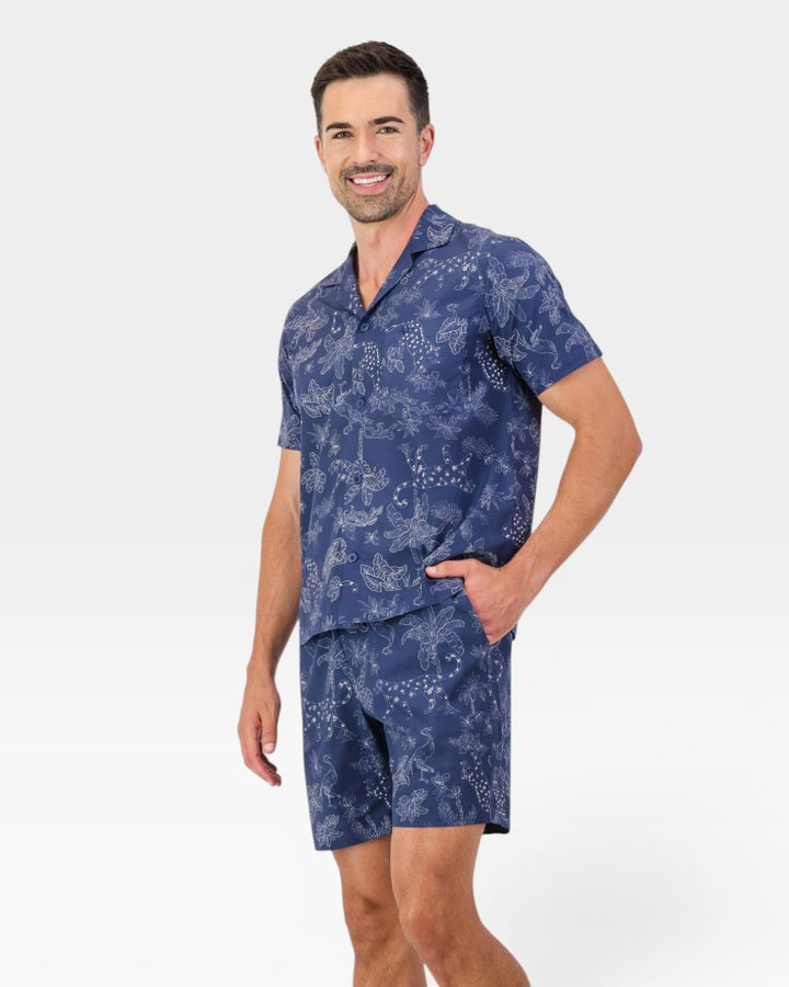 Men's short pyjamas – Tropical Leopard Navy