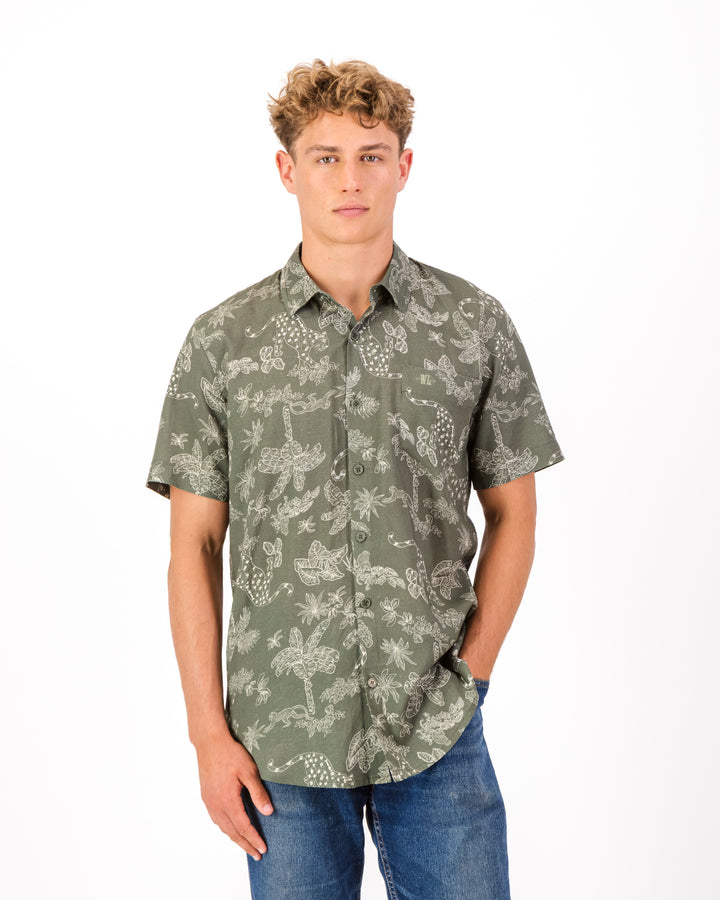 Men's Summer Shirt – Tropical Leopard Olive