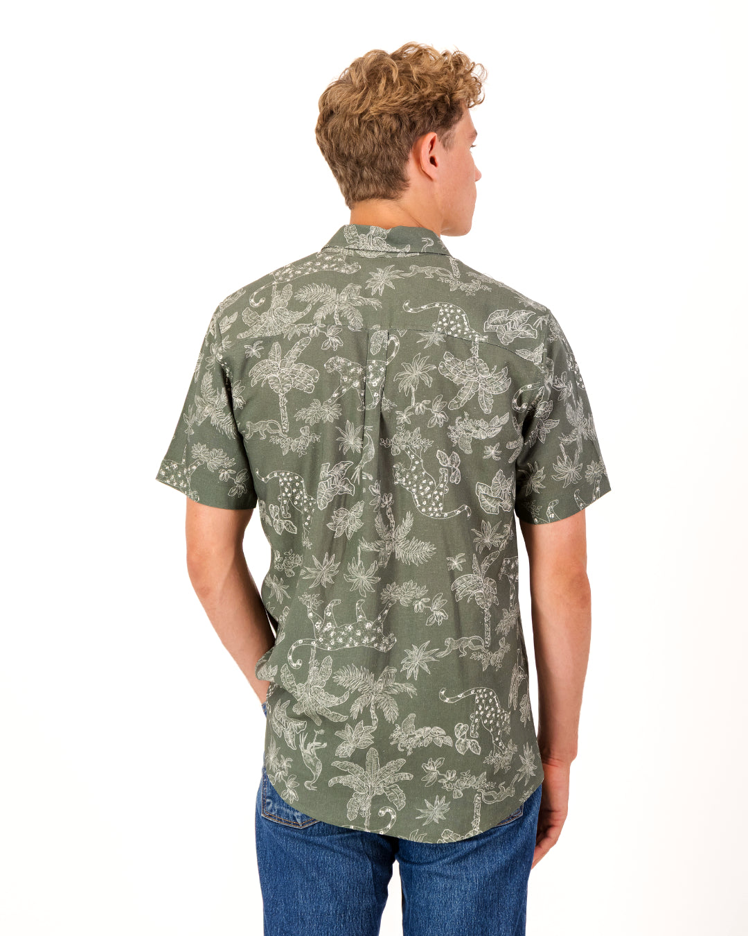 Men's Summer Shirt – Tropical Leopard Olive