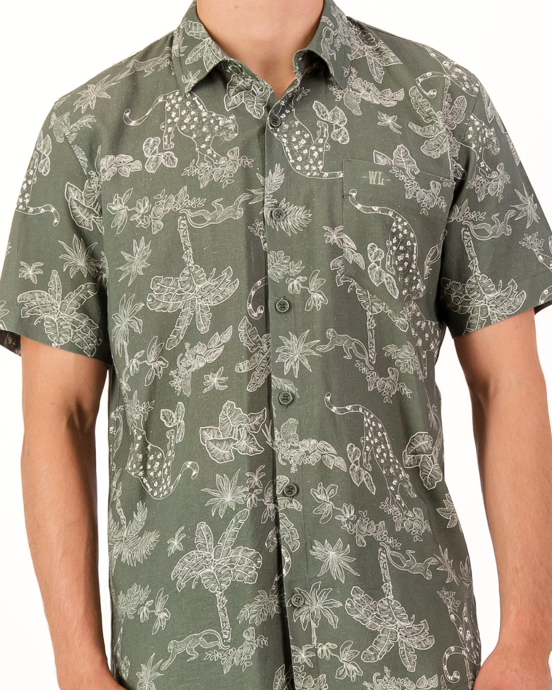 Men's Summer Shirt – Tropical Leopard Olive