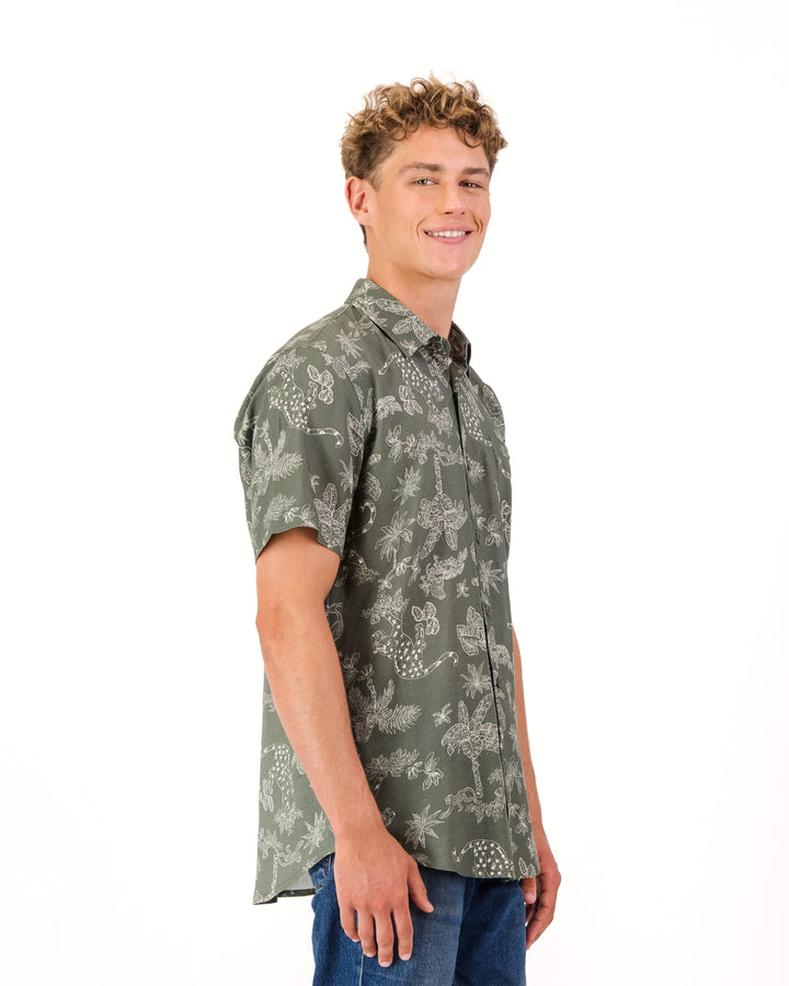 Men's Summer Shirt – Tropical Leopard Olive