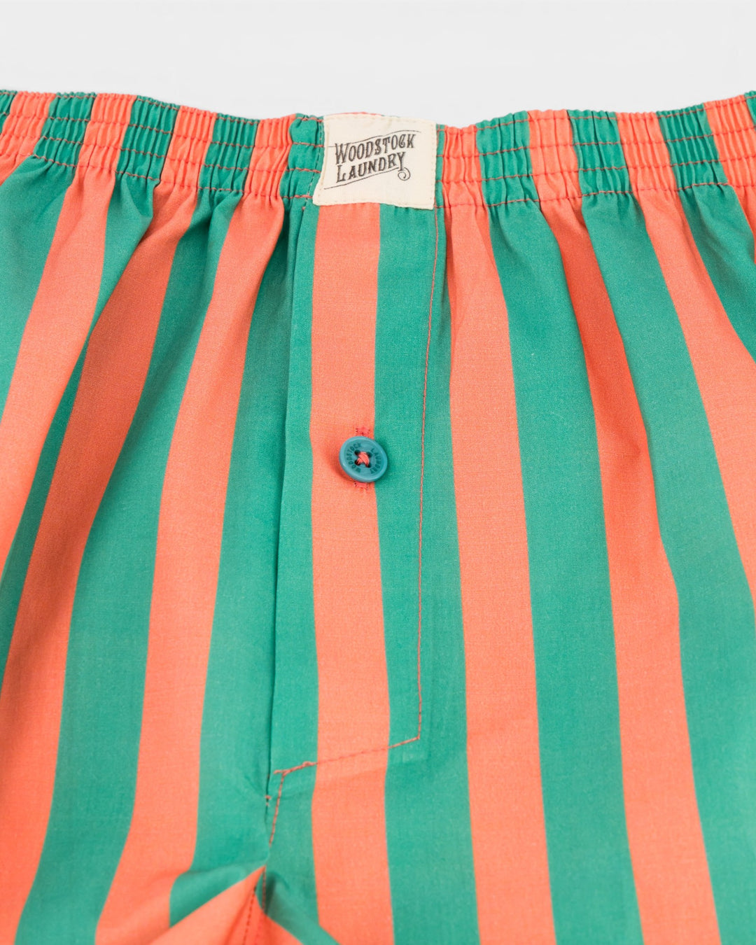 Mens pink and green striped boxer shorts in premium cotton poplin