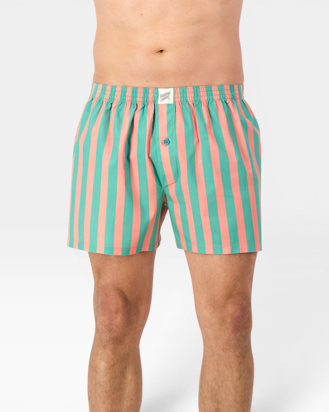 Mens pink and green striped boxer shorts inspired by Amalfi style