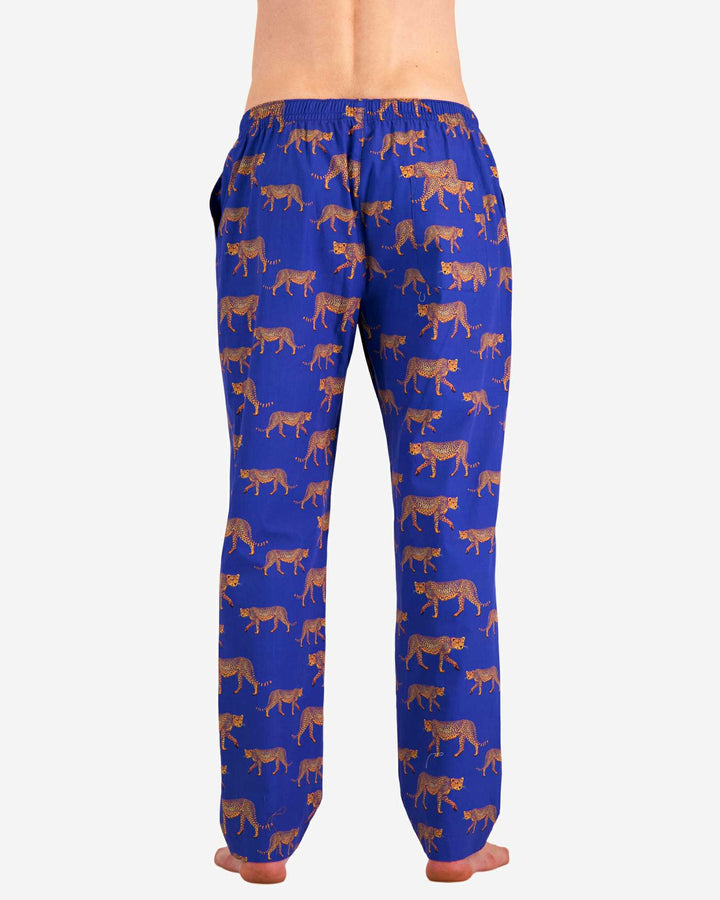 Mens pyjama bottoms - blue cheetah