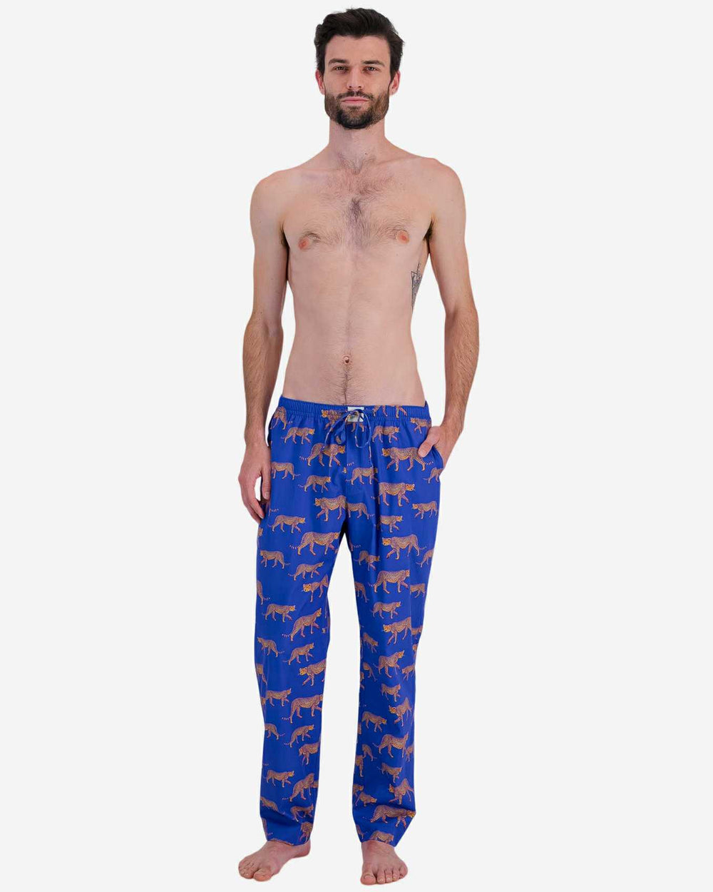 Mens pyjama bottoms - blue cheetah