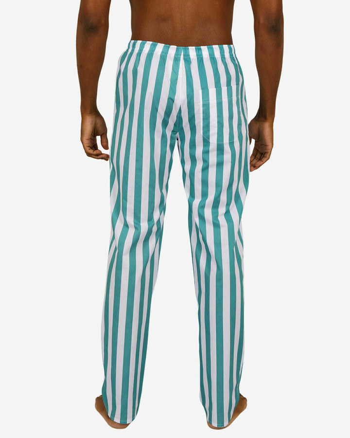 Mens pyjama bottoms - white and green stripes