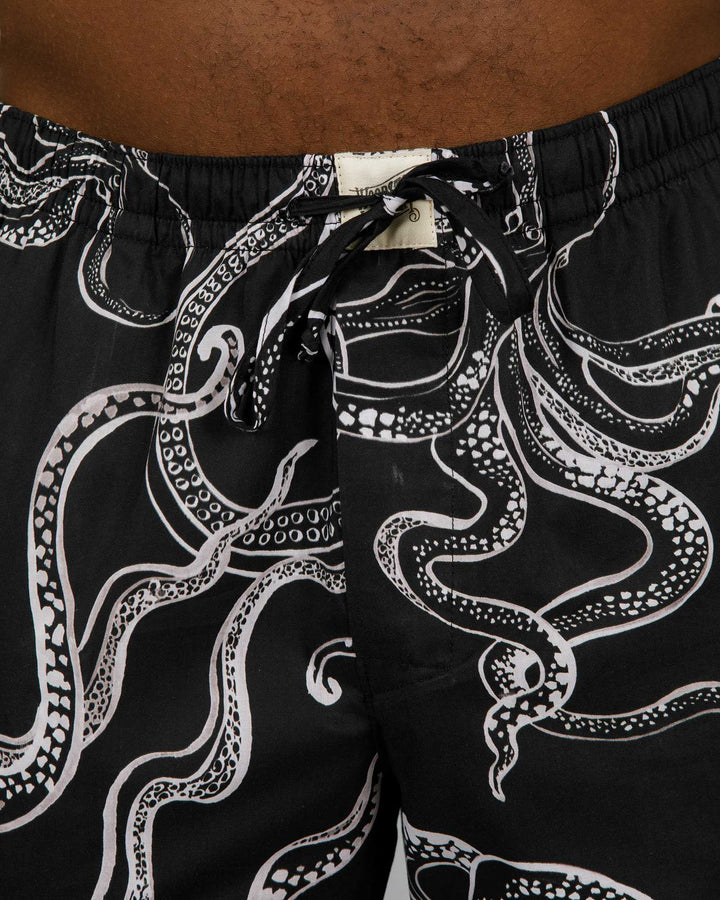 Mens Pyjama Bottoms - white octopuses on a black background