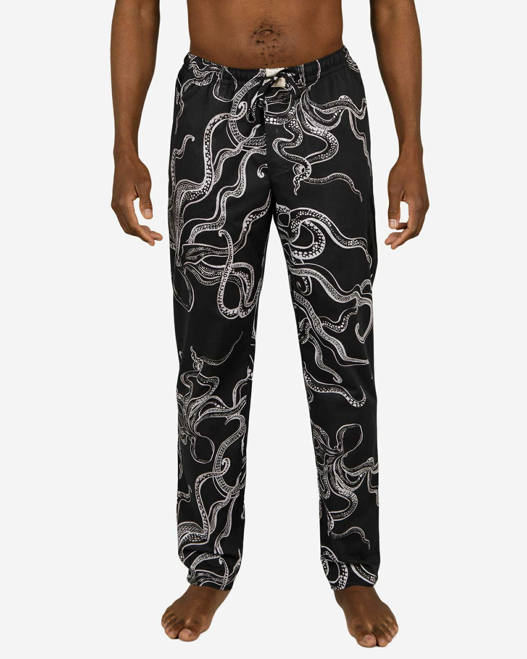 Mens Pyjama Bottoms - white octopuses on a black background