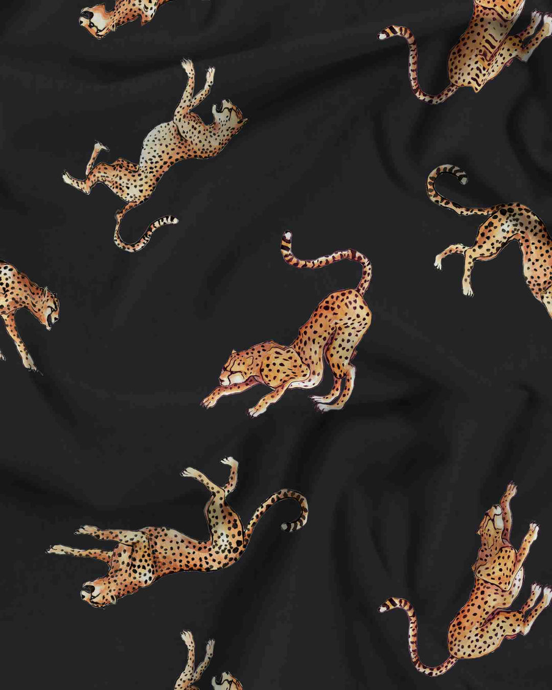 Mens black pyjamas set with jumping cheetahs