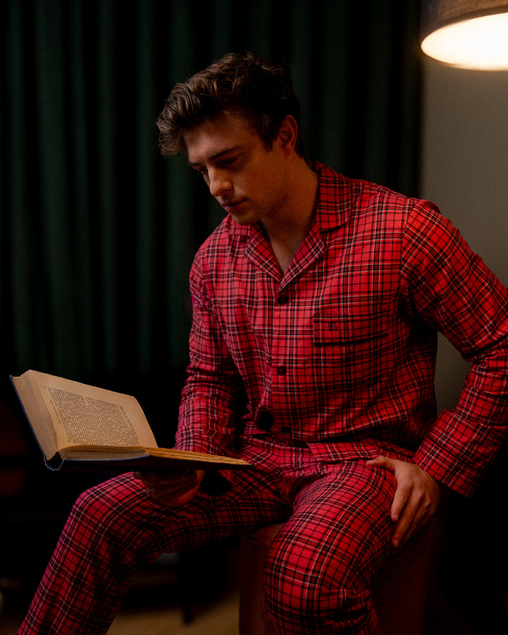 Mens red checked flannel pyjamas