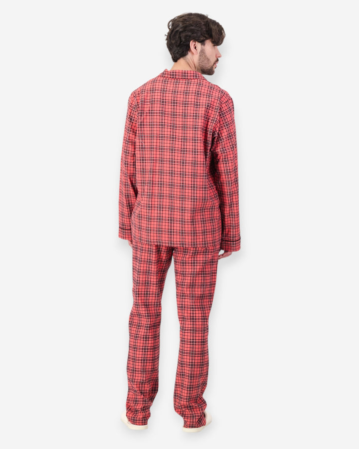 Mens red checked flannel pyjamas