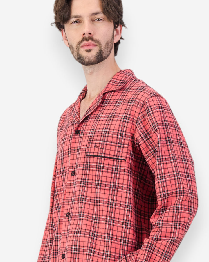 Mens red checked flannel pyjamas