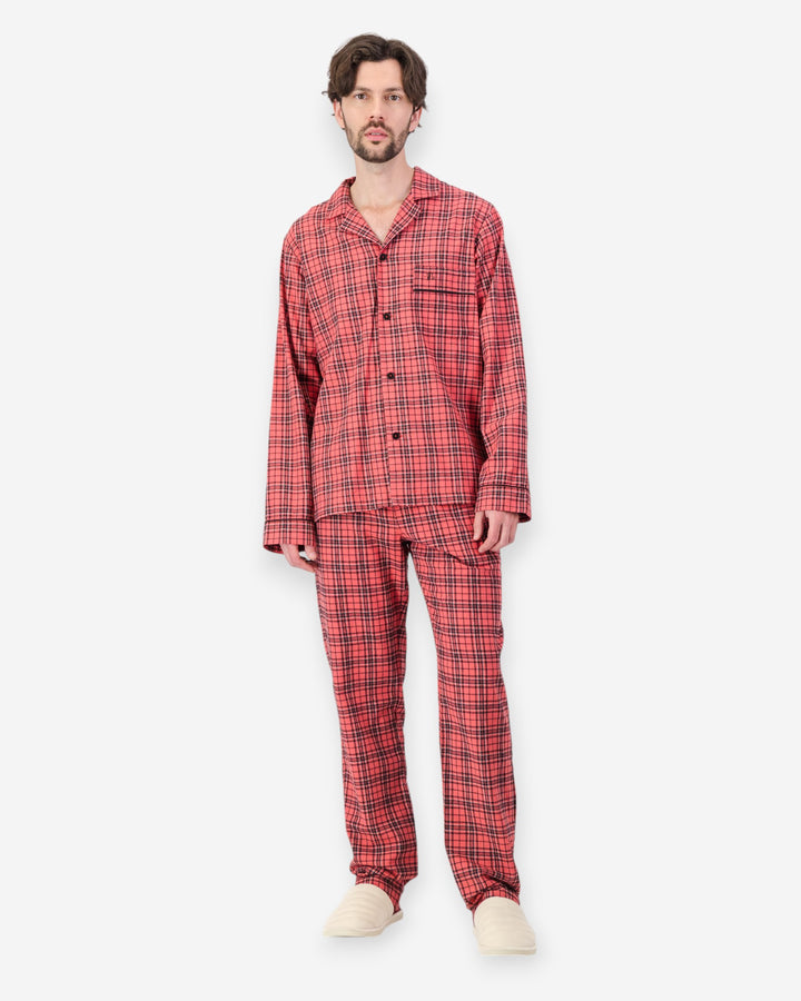Mens red checked flannel pyjamas