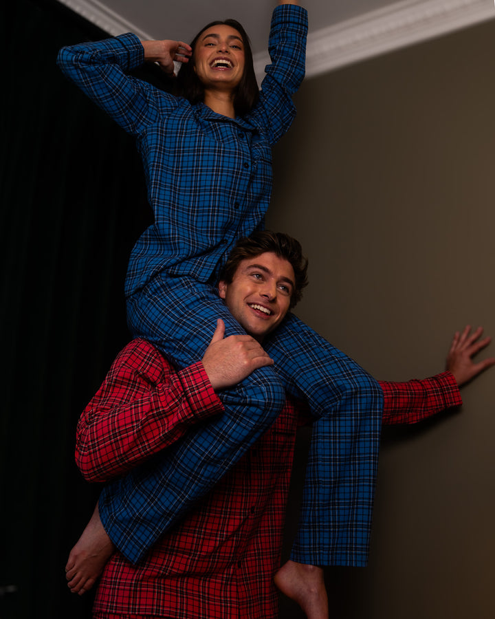 Mens red checked flannel pyjamas