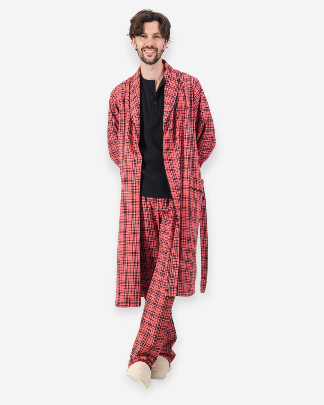 Men's Flannel Dressing Gown - Camden Red