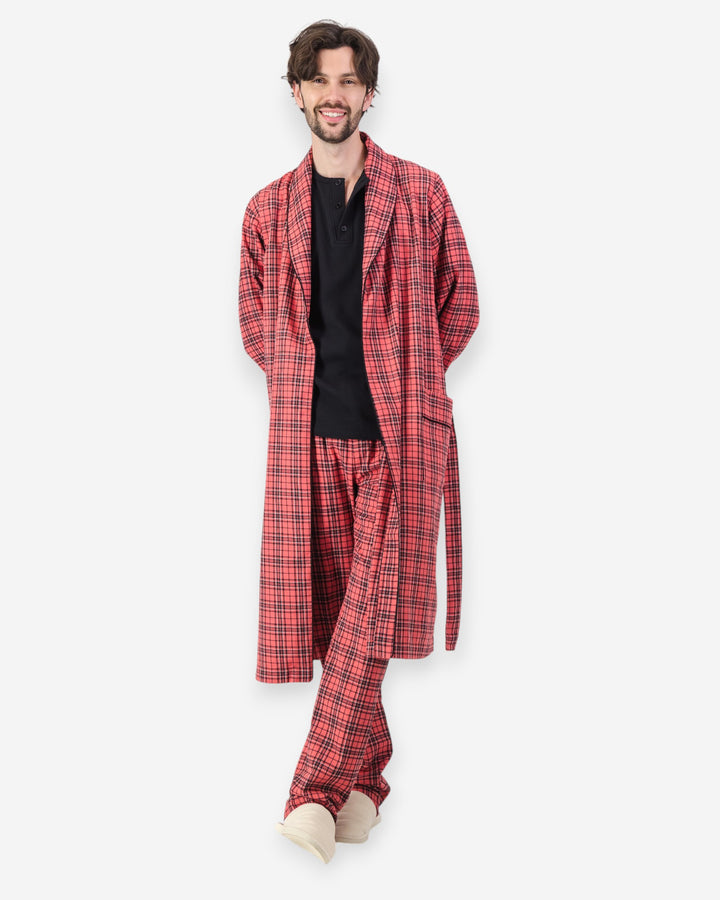 Men's Flannel Dressing Gown - Camden Red
