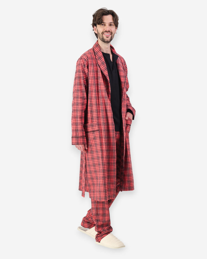 Men's Flannel Dressing Gown - Camden Red