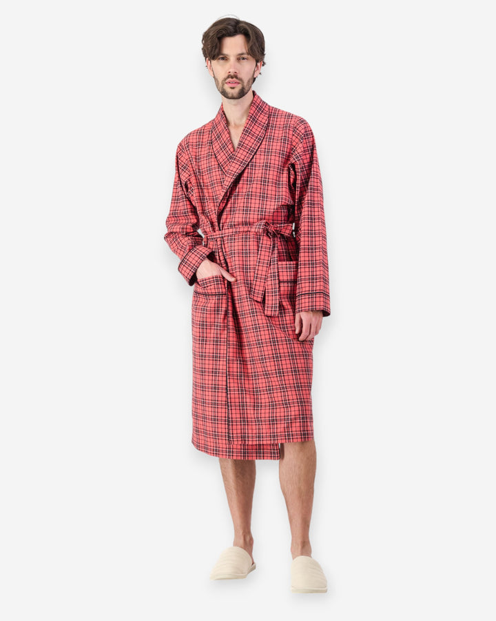 Men's Flannel Dressing Gown - Camden Red