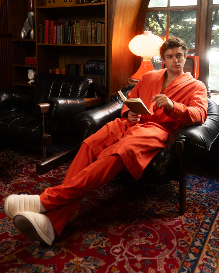 Men's Flannel Dressing Gown - Yoko Red