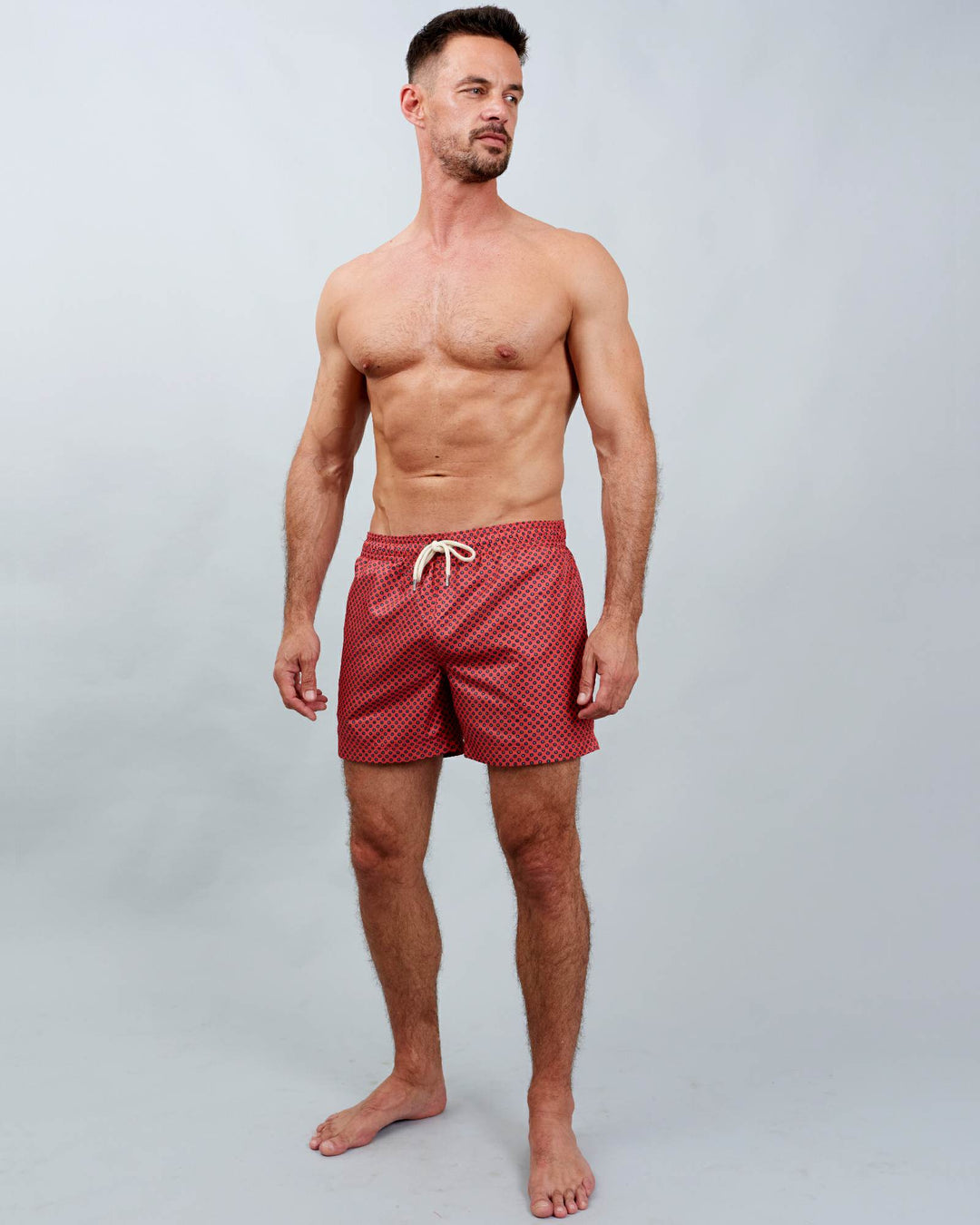 Mens red swim trunks - popy red