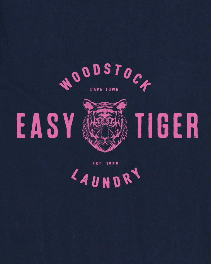 Mens navy t-shirt easy tiger pink print