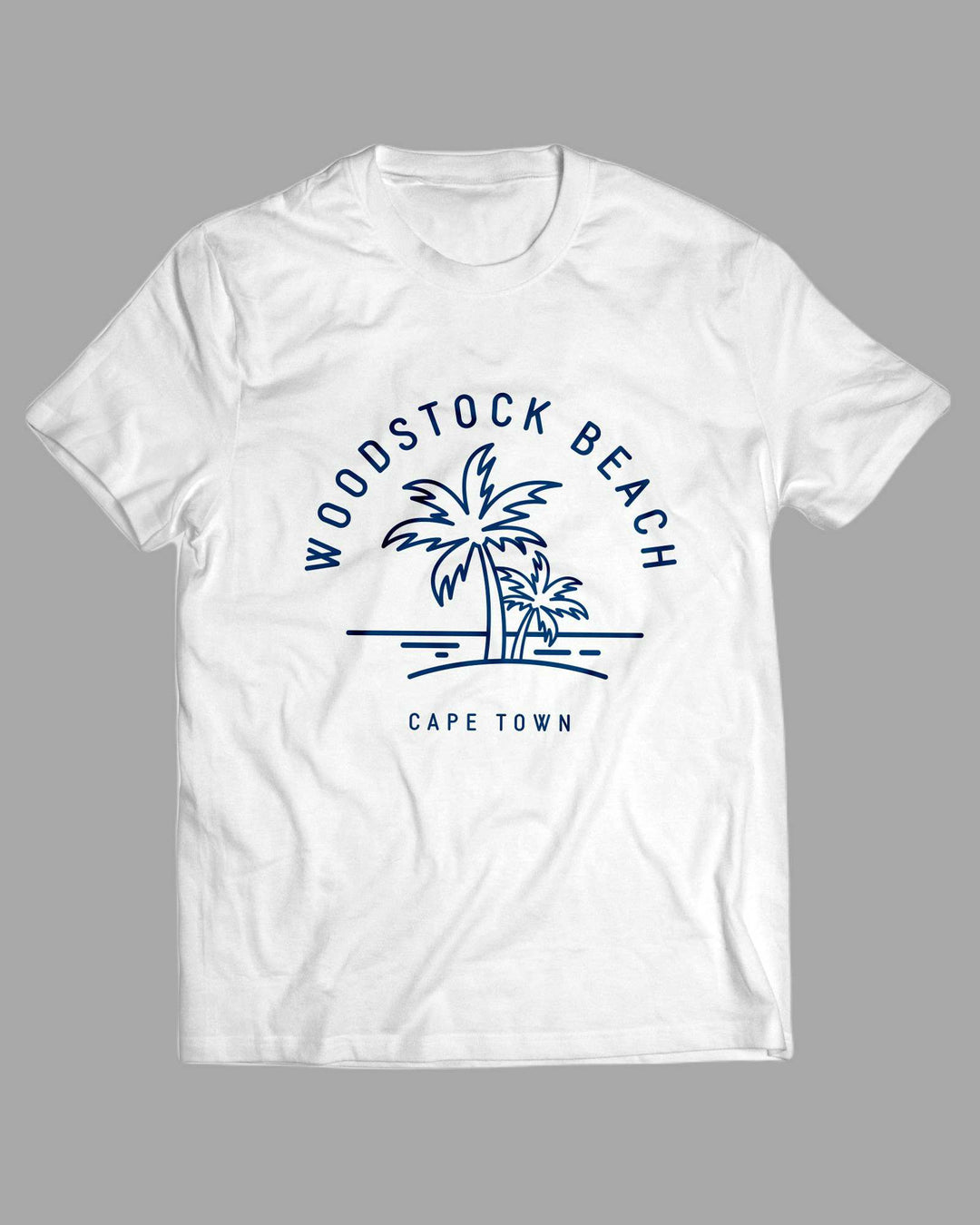 Mens white t-shirt with Woodstock Beach print