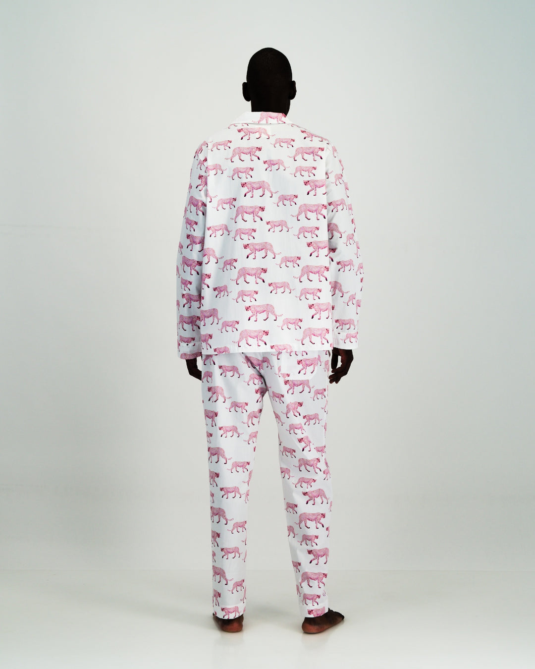 white pyjamas for men with pink cheetahs