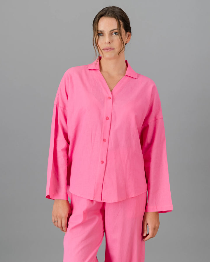 pink linen shirt womens