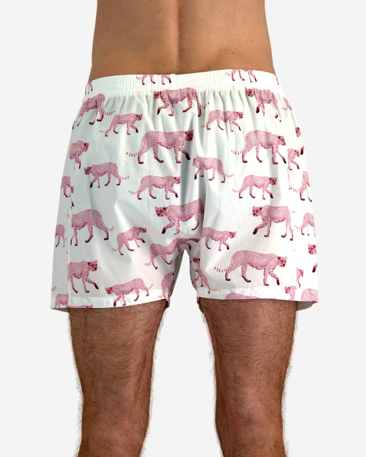 Pink and white boxer shorts