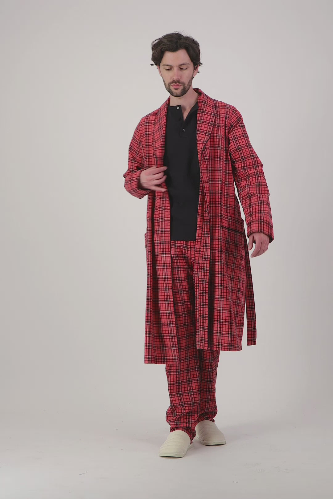 Men's Flannel Dressing Gown - Camden Red