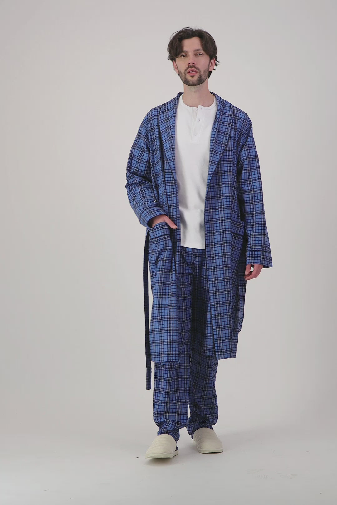 Men's Flannel Dressing Gown - Camden Blue