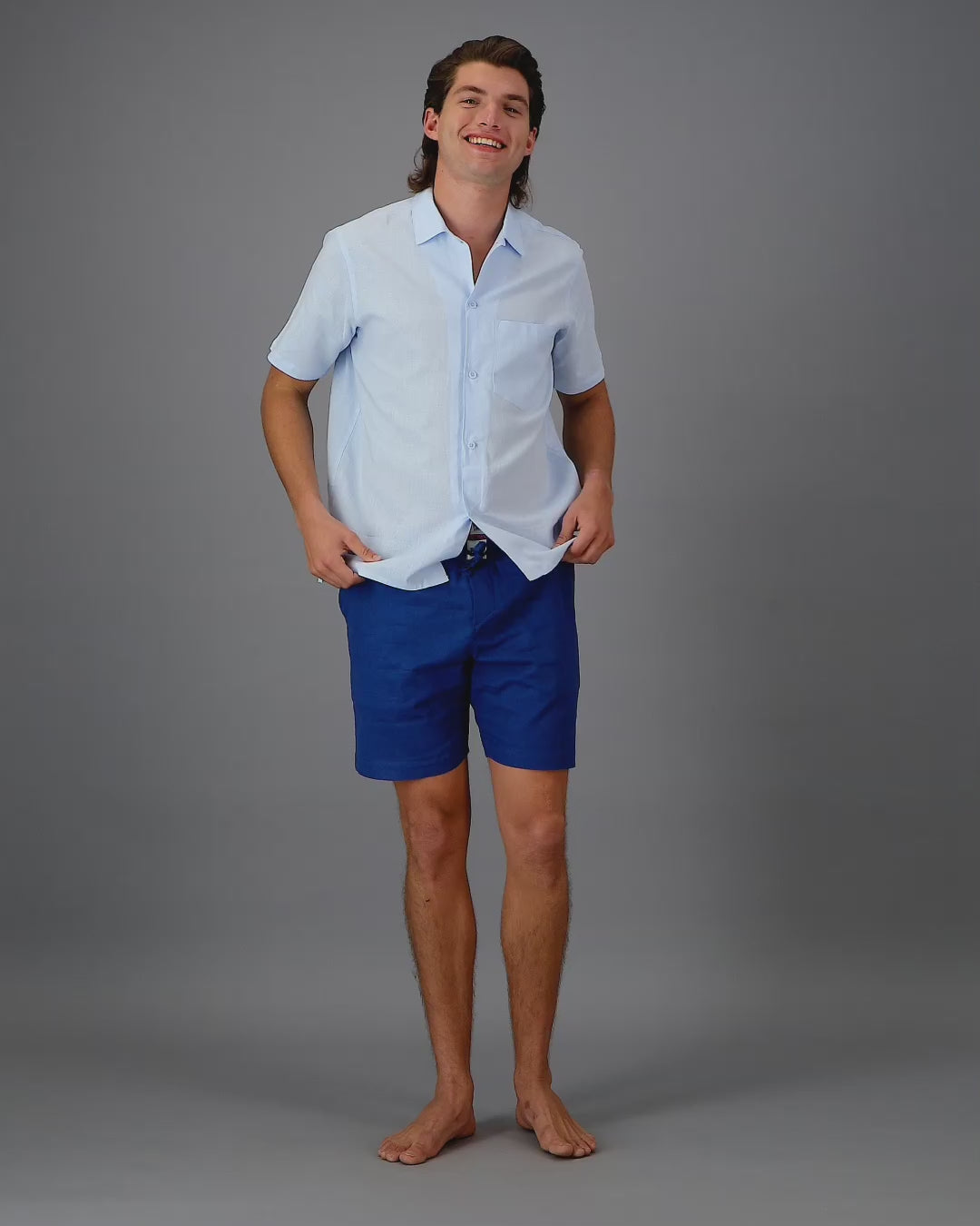 Mens blue linen shorts