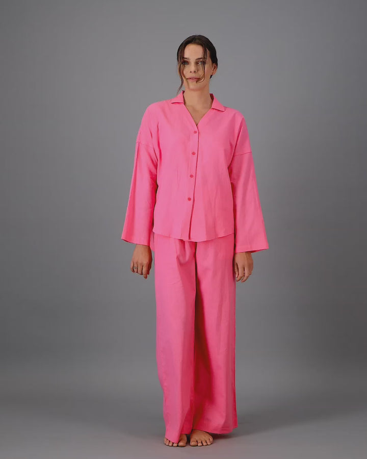 Pink trousers linen womens