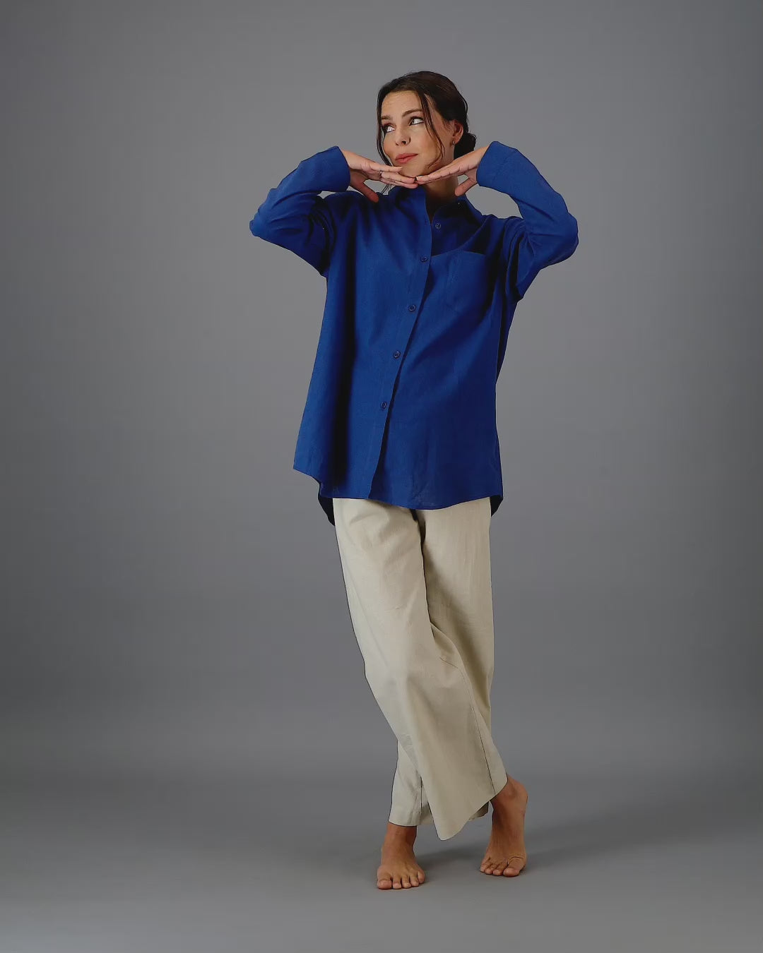 Ladies blue linen oversized shirt