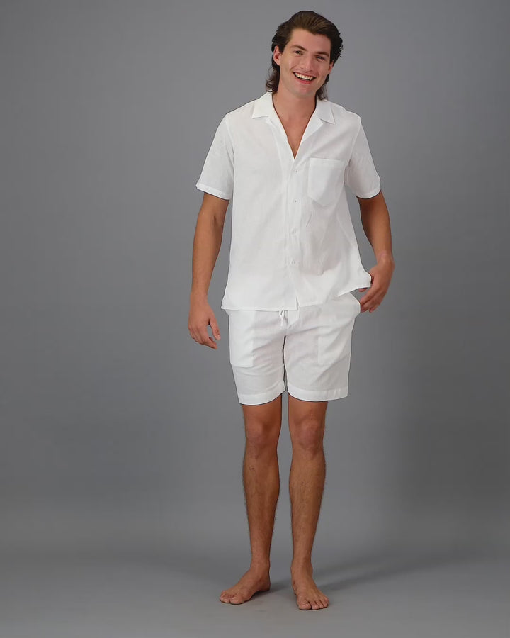 Mens white linen shorts