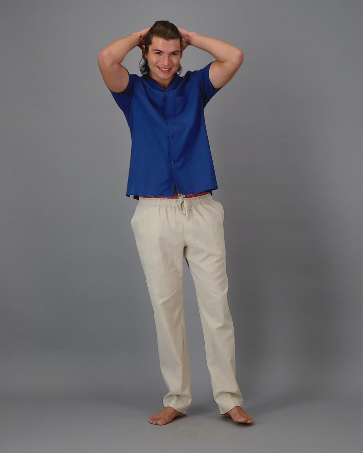 Mens blue linen shirt - short sleeve