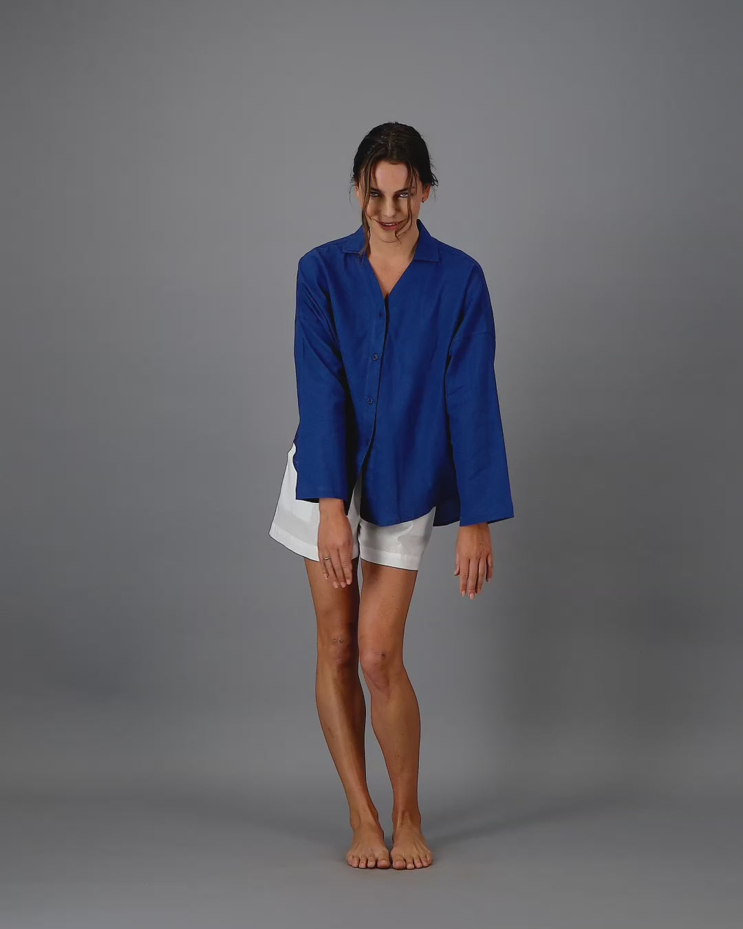 ladies blue linen shirt