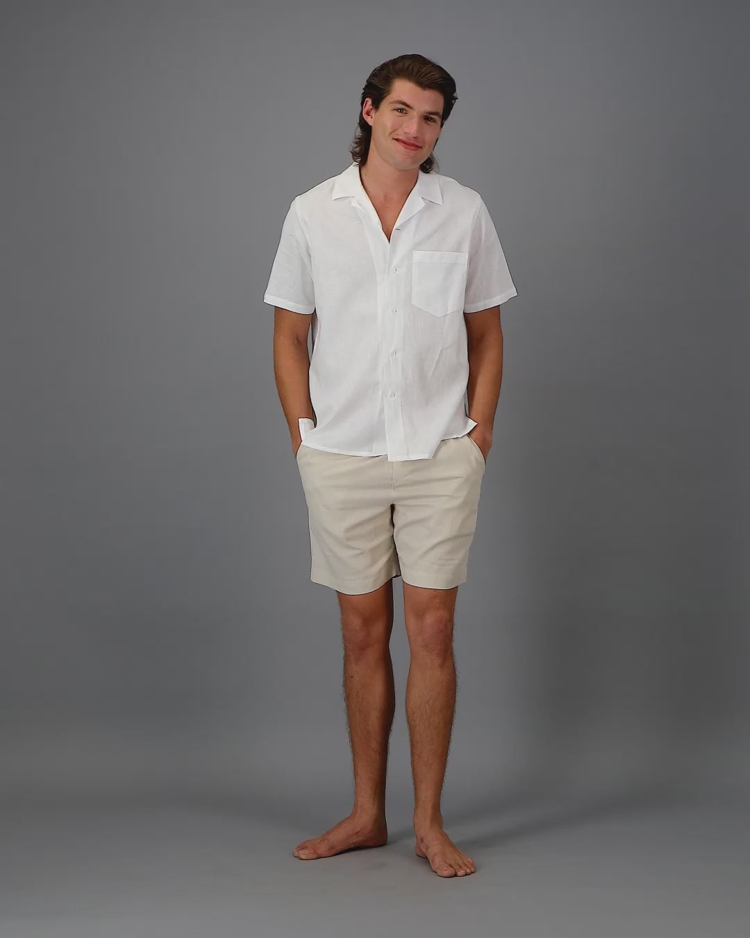 Mens beige linen shorts