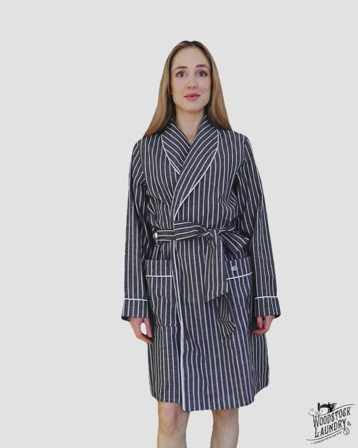Women's dressing gown - chambray black stripe