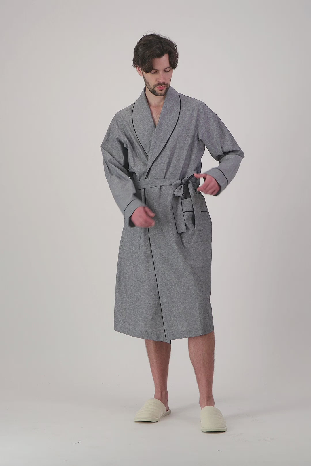 Chambray black dressing gown for men
